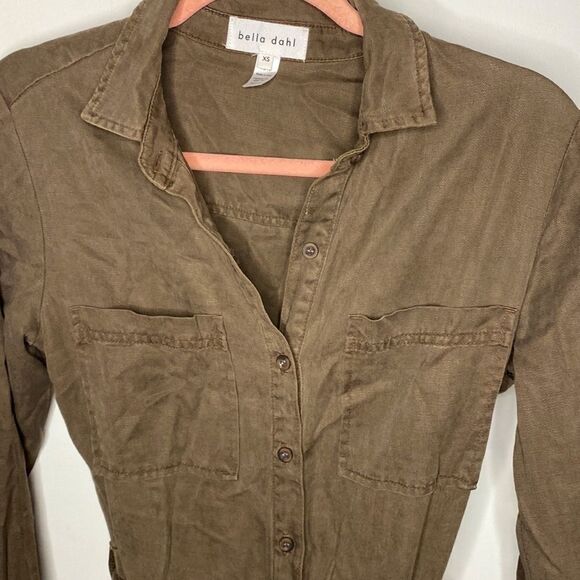 𝅺🌷 Bella Dahl🌷Soft Long Button Up Tie Waist Jumpsuit Romper Khaki Green - Picture 6 of 10